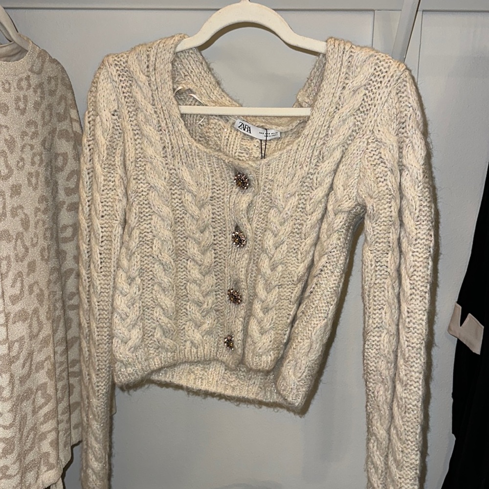 Zara Blogger Fave Pastel Rainbow Metallic Gem sweater